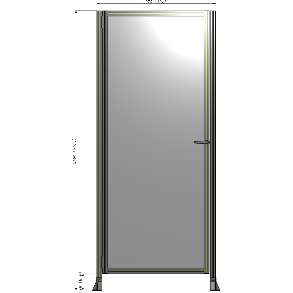 G5-2400-1020-0150-EYPTA DOOR-ROBUST FRAME, HANDLE/INTERNAL EGRESS ON RIGHT 2135MM X 1020MM 1/4" POLYCARBONATE, ASSEMBLED