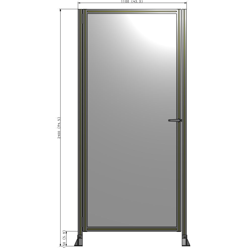 G5-2400-1100-0150-EYPTA DOOR-ROBUST FRAME, HANDLE/INTERNAL EGRESS ON RIGHT 2135MM X 1100MM 1/4" POLYCARBONATE, ASSEMBLED