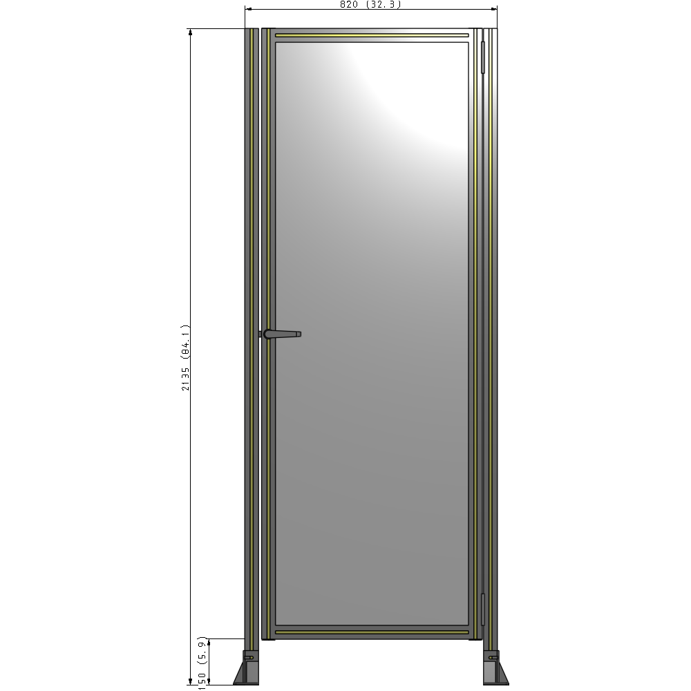 G6-2135-0820-0150-EYPTA DOOR-ROBUST FRAME, HANDLE/INTERNAL EGRESS ON LEFT 2135MM X 820MM 1/4" POLYCARBONATE, ASSEMBLED