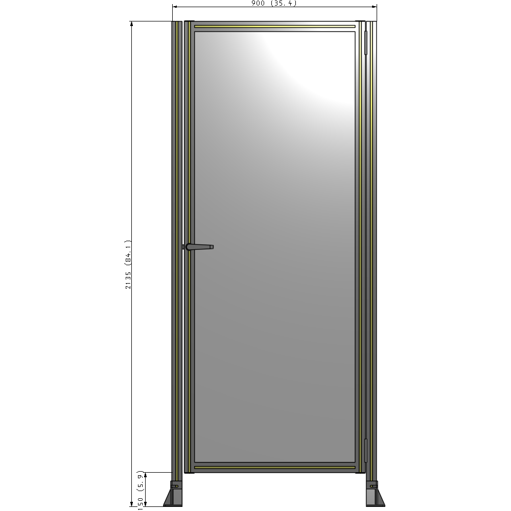 G6-2135-0900-0150-EYPTA DOOR-ROBUST FRAME, HANDLE/INTERNAL EGRESS ON LEFT 2135MM X 900MM 1/4" POLYCARBONATE, ASSEMBLED