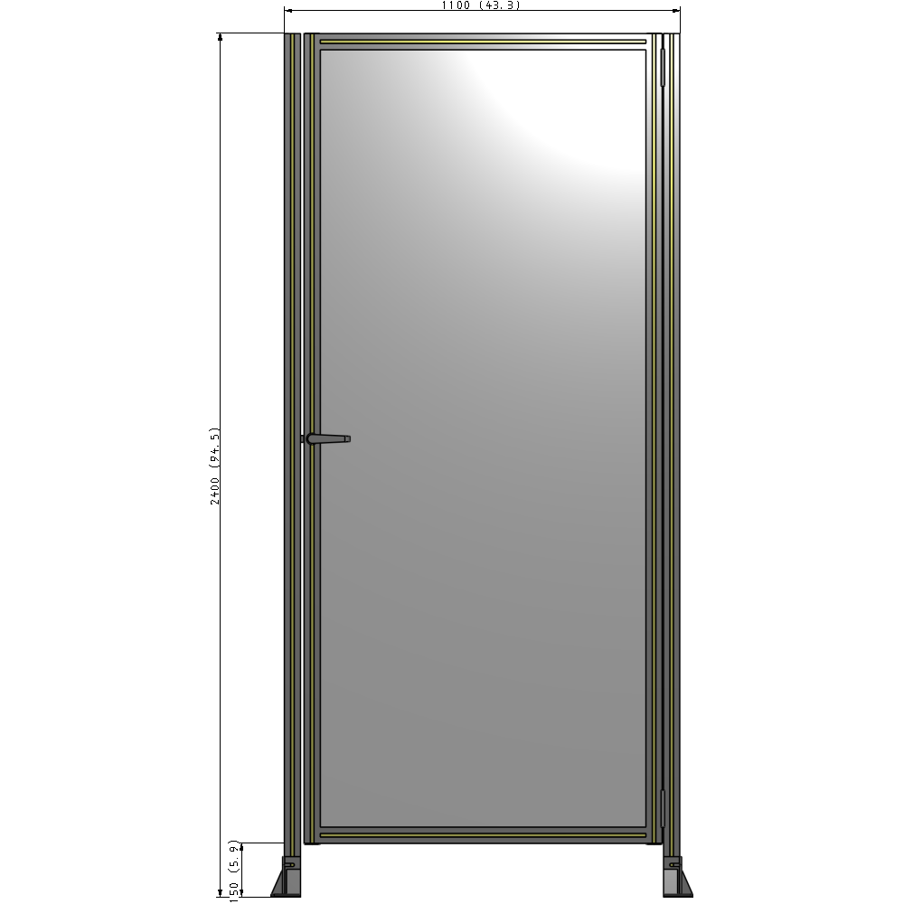 G6-2400-1100-0150-EYPTA DOOR-ROBUST FRAME, HANDLE/INTERNAL EGRESS ON LEFT 2135MM X 1100MM 1/4" POLYCARBONATE, ASSEMBLED