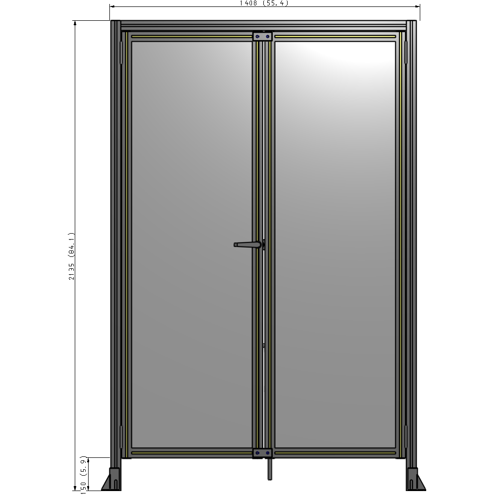 J1-2135-1400-0150-TYPTK SINGLE PANEL, DOUBLE DOOR WITH HEADER-HANDLE ON LEFT 2135MM X 1400MM 1/4" POLYCARBONATE, AS A KIT