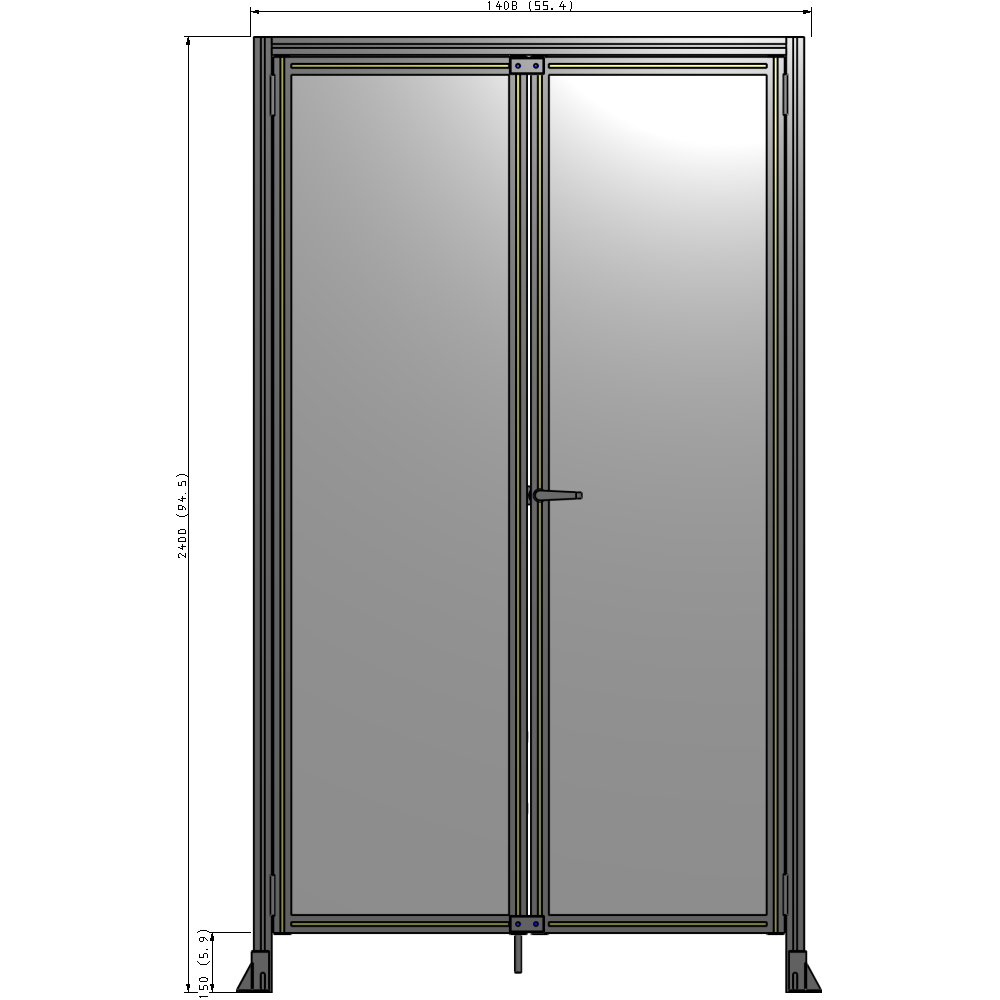 J1-2400-1400-0150-UYPTK SINGLE PANEL, DOUBLE DOOR WITH HEADER-HANDLE ON RIGHT 2400MM X 1400MM  1/4" POLYCARBONATE, AS A KIT