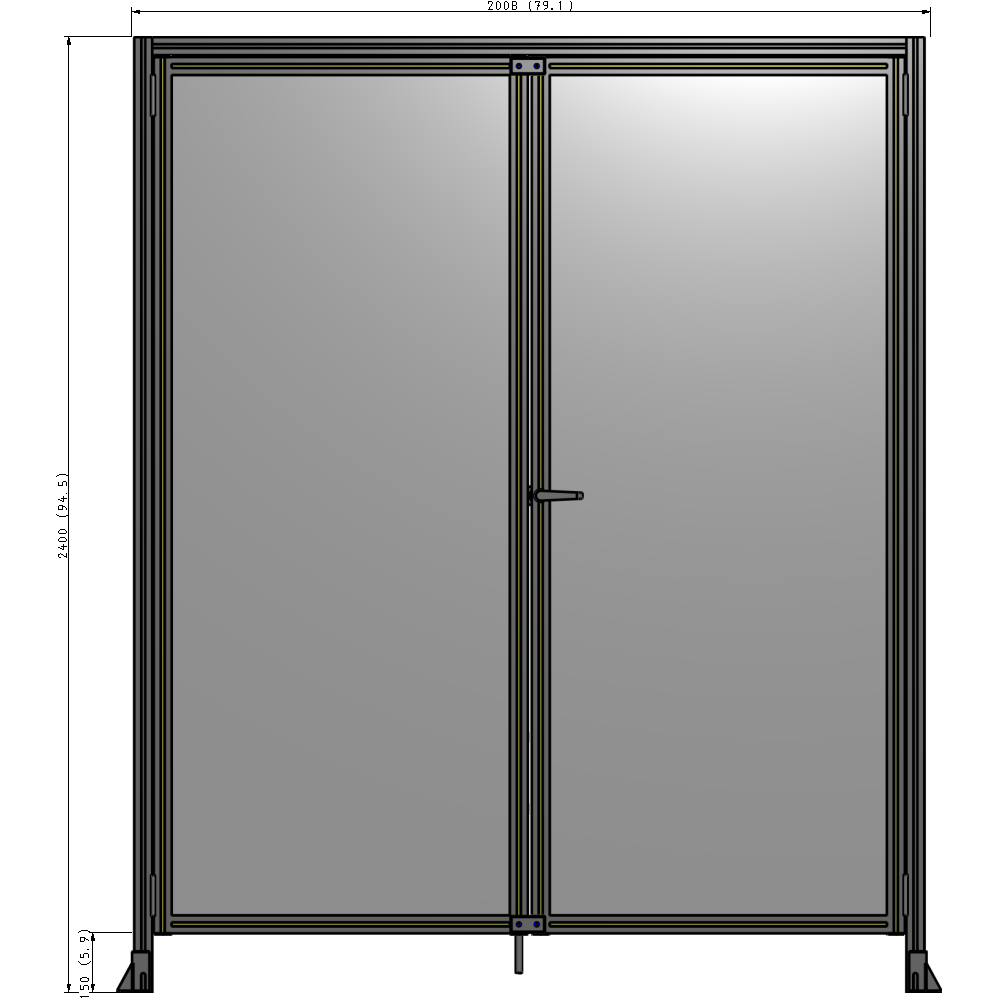 J1-2400-2000-0150-UYPTA SINGLE PANEL, DOUBLE DOOR WITH HEADER-HANDLE ON RIGHT 2400MM X 2000MM 1/4" POLYCARBONATE, ASSEMBLED