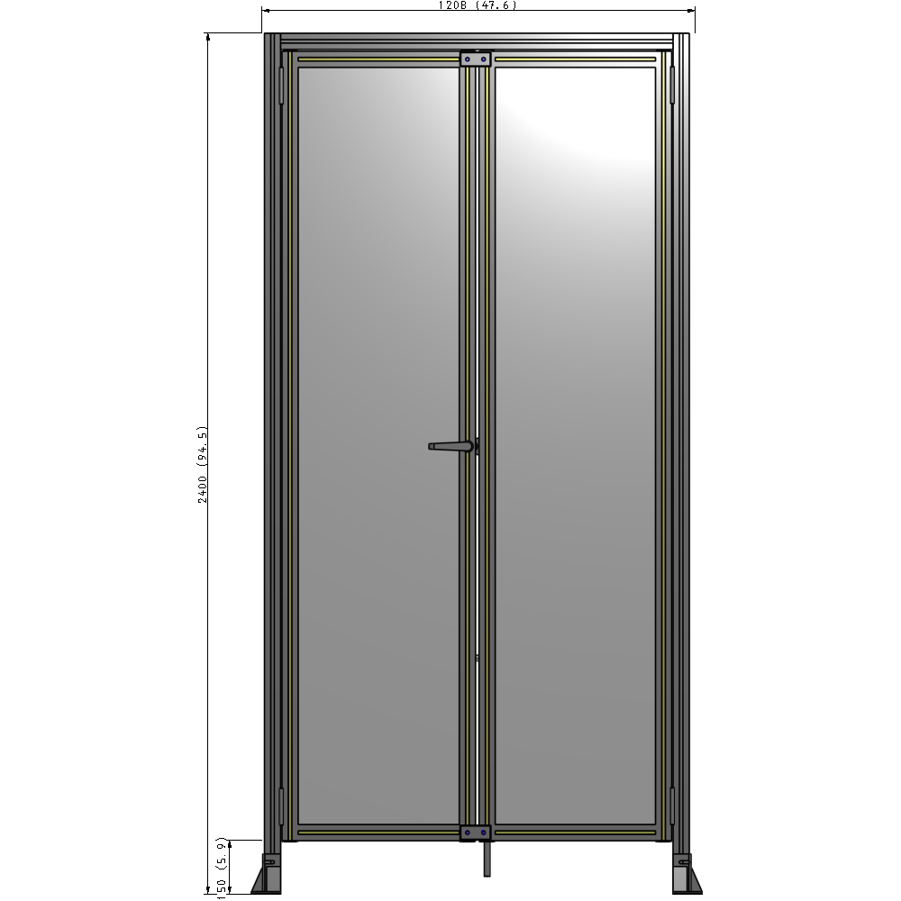 J3-2400-1200-0150-TYPTA SINGLE PANEL, DOUBLE DOOR-FRAME W/ HEADER-HANDLE ON LEFT 2400MM X 1200MM 1/4" POLYCARB, ASSEMBLED