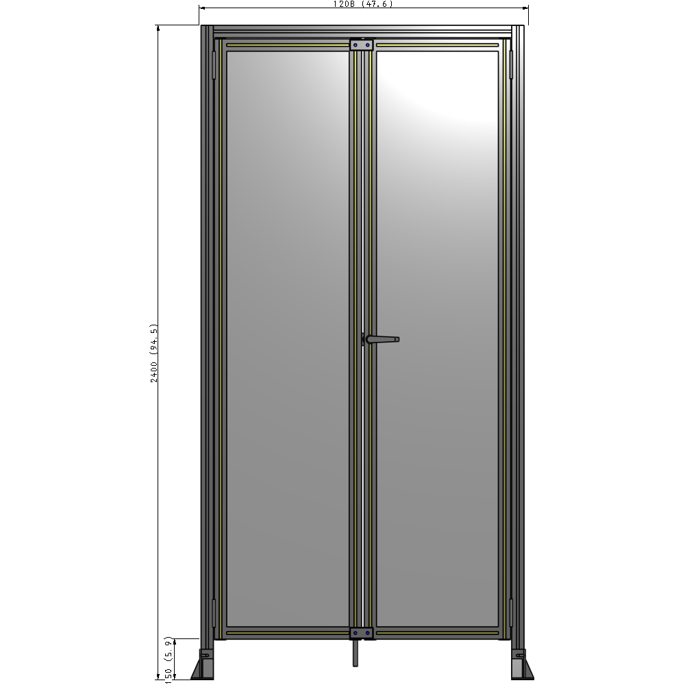 J3-2400-1200-0150-UYPTA SINGLE PANEL, DOUBLE DOOR-FRAME W/ HEADER-HANDLE ON RIGHT 2400MM X 1200MM 1/4" POLYCARB, ASSEMBLED