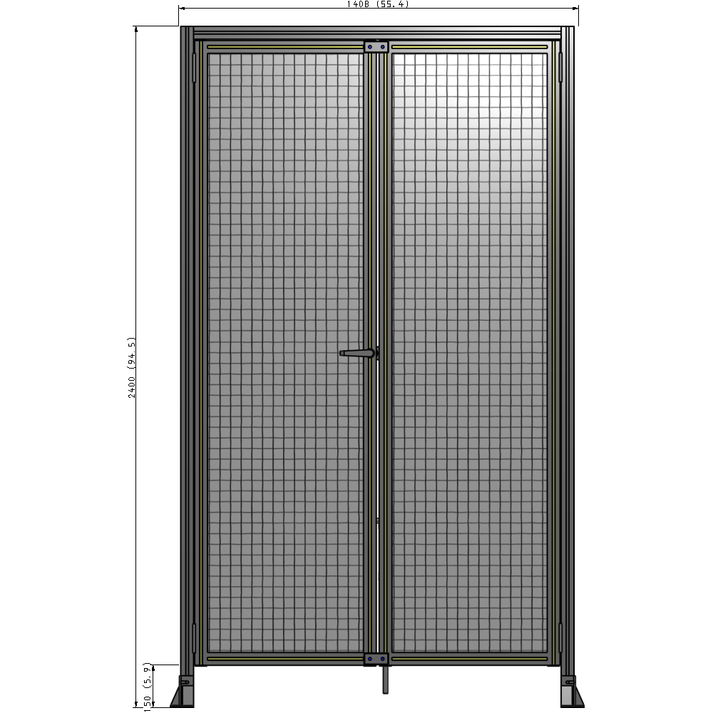J3-2400-1400-0150-TYMTK SINGLE PANEL, DOUBLE DOOR-FRAME W/ HEADER-HANDLE ON LEFT 2400MM X 1400MM 1" MESH, AS A KIT