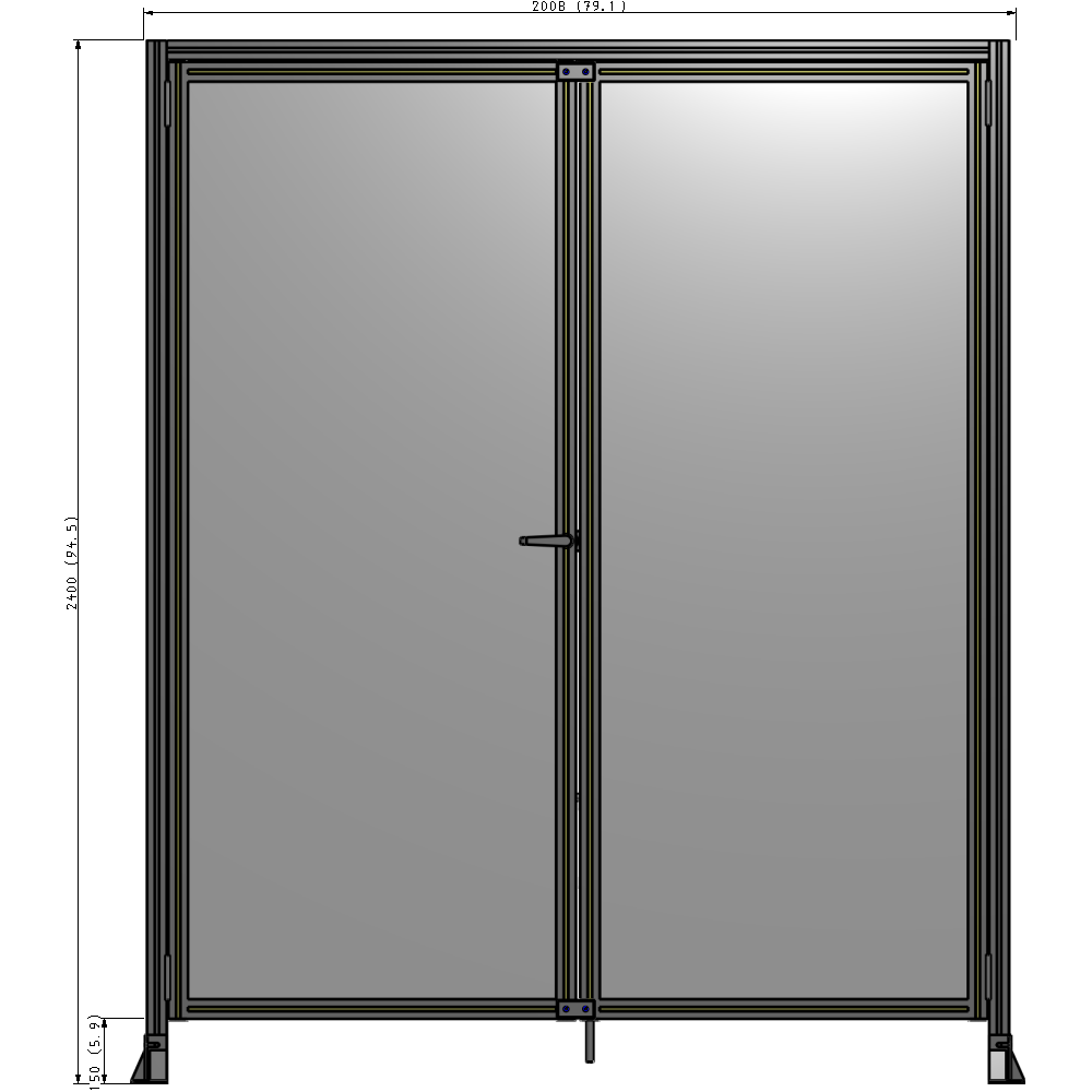 J3-2400-2000-0150-TYPTK SINGLE PANEL, DOUBLE DOOR-FRAME W/ HEADER-HANDLE ON LEFT 2400MM X 2000MM 1/4" POLYCARB, AS A KIT