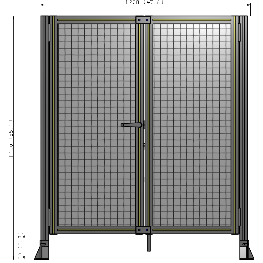 J4-1400-1200-0150-TYMTA SINGLE PANEL, DOUBLE DOOR-FRAME W/O HEADER-HANDLE ON LEFT 1400MM X 1200MM 1" MESH, ASSEMBLED
