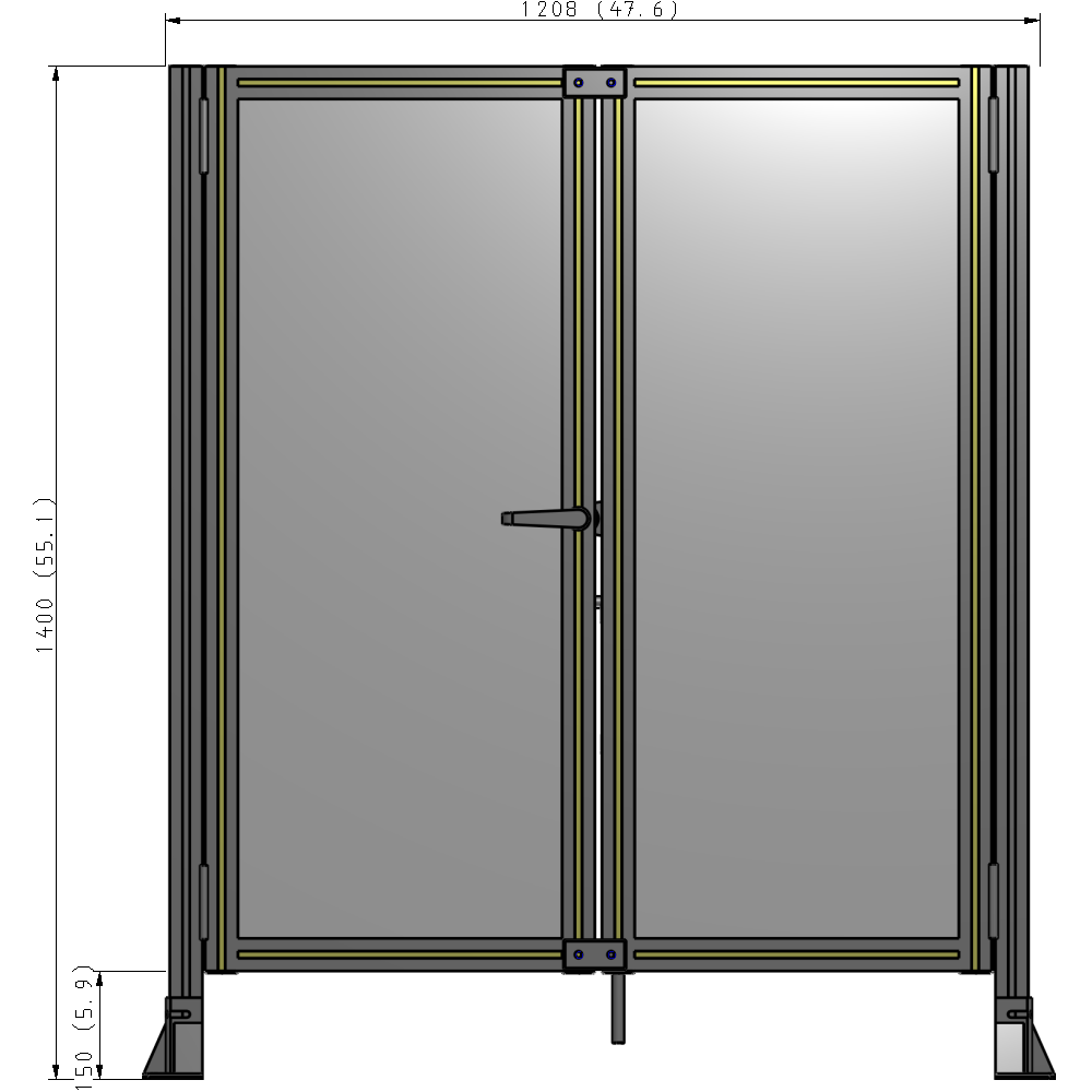J4-1400-1200-0150-TYPTA SINGLE PANEL, DOUBLE DOOR-FRAME W/O HEADER-HANDLE ON LEFT 1400MM X 1200MM 1/4" POLYCARB, ASSEMBLED