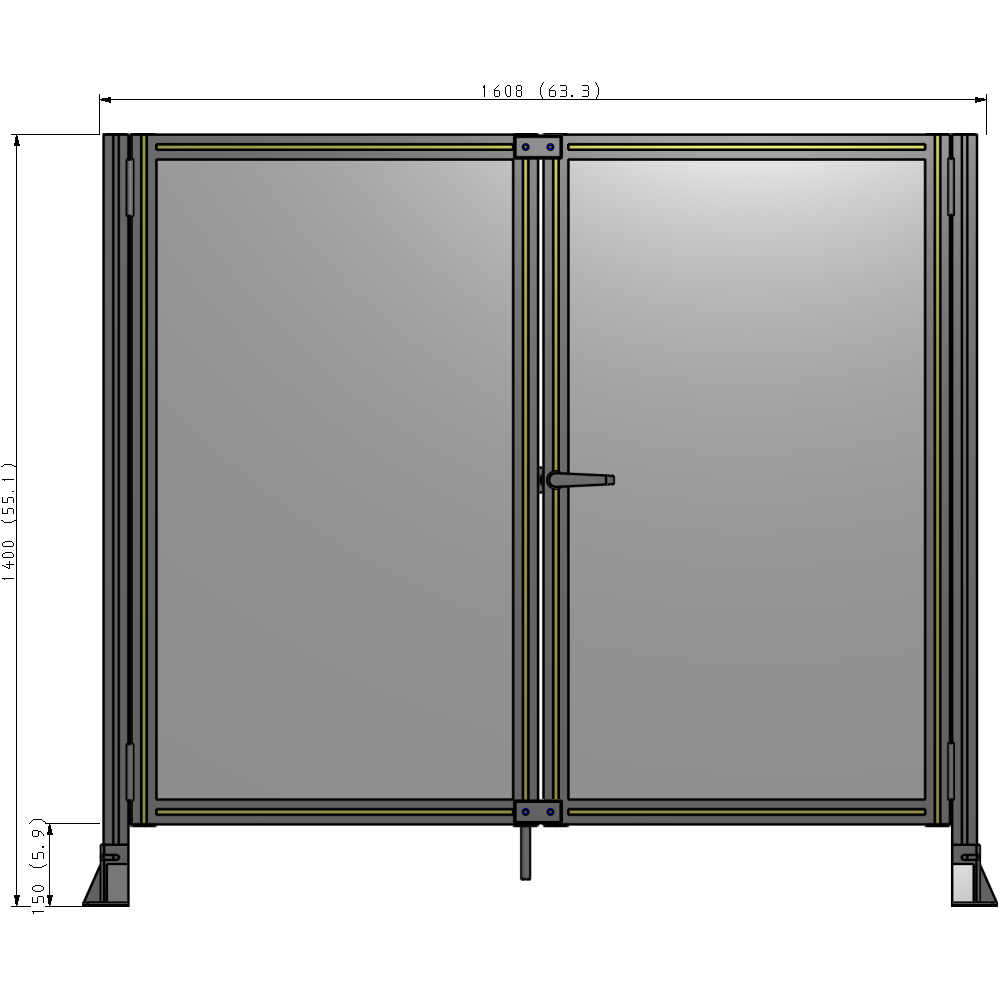 J4-1400-1600-0150-UYPTA SINGLE PANEL, DOUBLE DOOR-FRAME W/O HEADER-HANDLE ON RIGHT 1400MM X 1600MM 1/4" POLYCARB, ASSEMBLED
