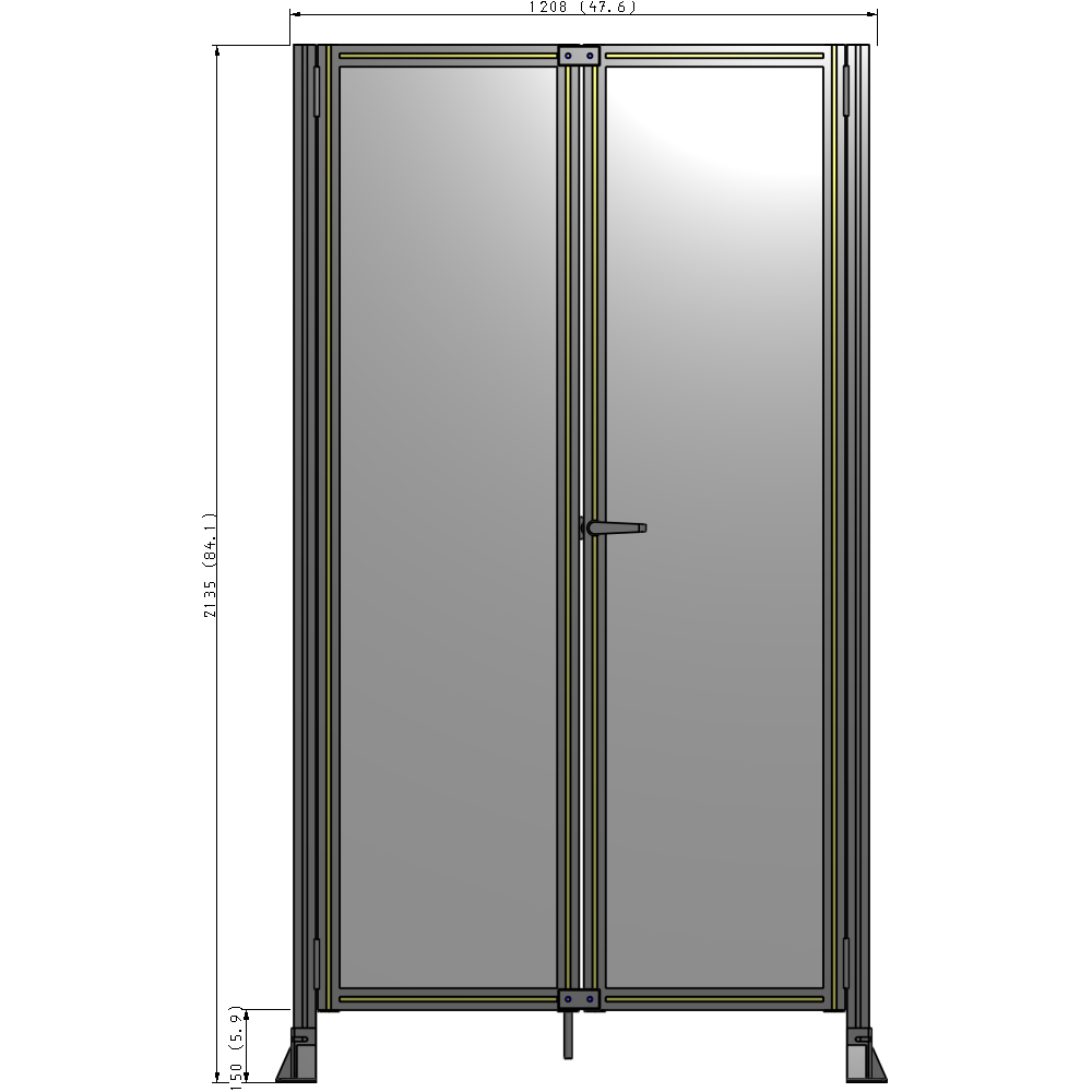 J4-2135-1200-0150-UYPTK SINGLE PANEL, DOUBLE DOOR-FRAME W/O HEADER-HANDLE ON RIGHT 2135MM X 1200MM  1/4" POLYCARB, AS A KIT