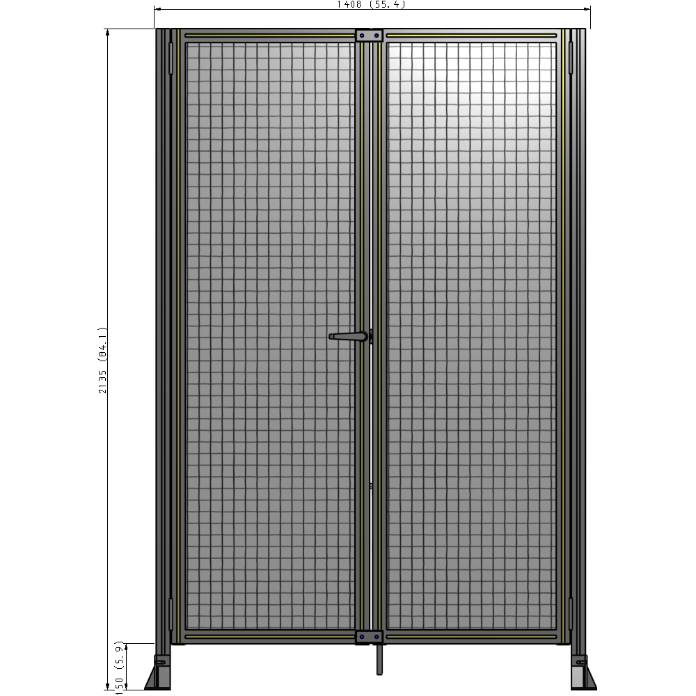 J4-2135-1400-0150-TYMTK SINGLE PANEL, DOUBLE DOOR-FRAME W/O HEADER-HANDLE ON LEFT 2135MM X 1400MM 1" MESH, AS A KIT