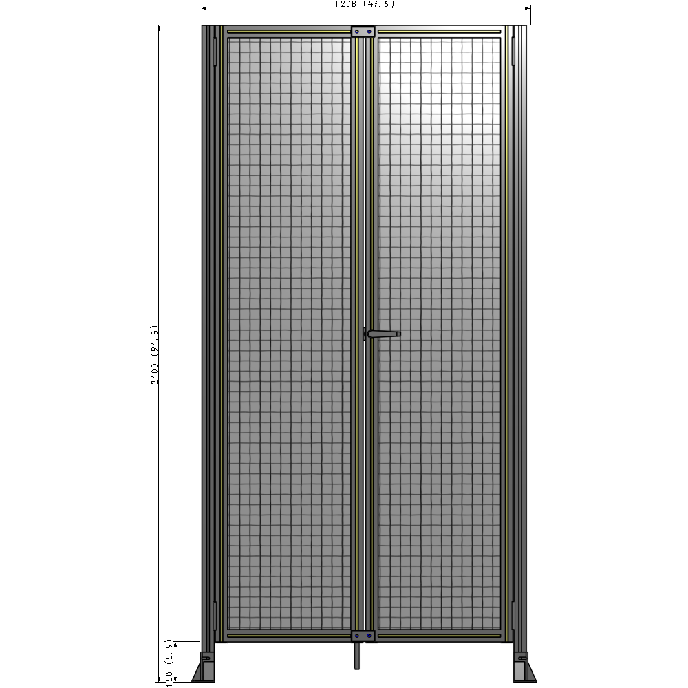 J4-2400-1200-0150-UYMTA SINGLE PANEL, DOUBLE DOOR-FRAME W/O HEADER-HANDLE ON RIGHT 2400MM X 1200MM 1" MESH, ASSEMBLED