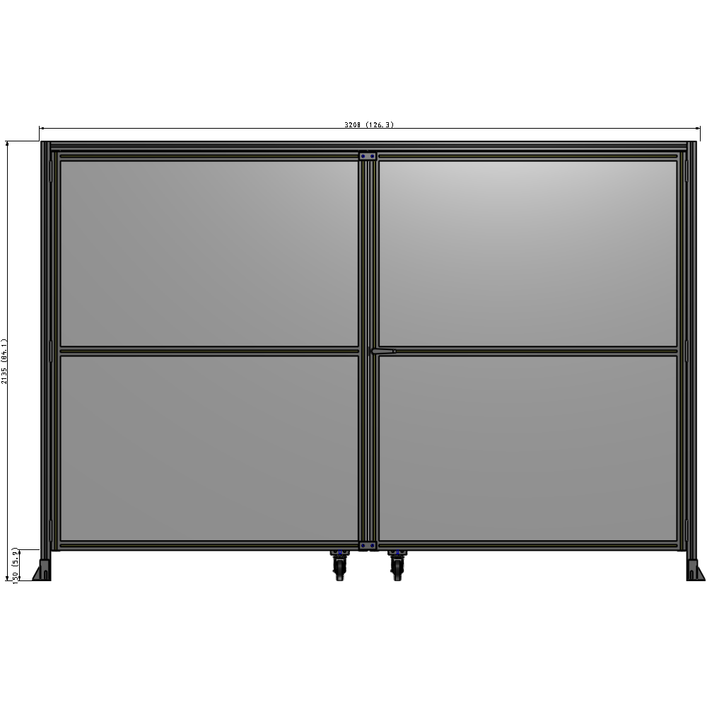 J5-2135-3200-0150-UYPTA DOUBLE PANEL, DOUBLE DOOR-WITH HEADER-HANDLE ON RIGHT 2135MM X 3200MM 1/4" POLYCARBONATE, ASSEMBLED