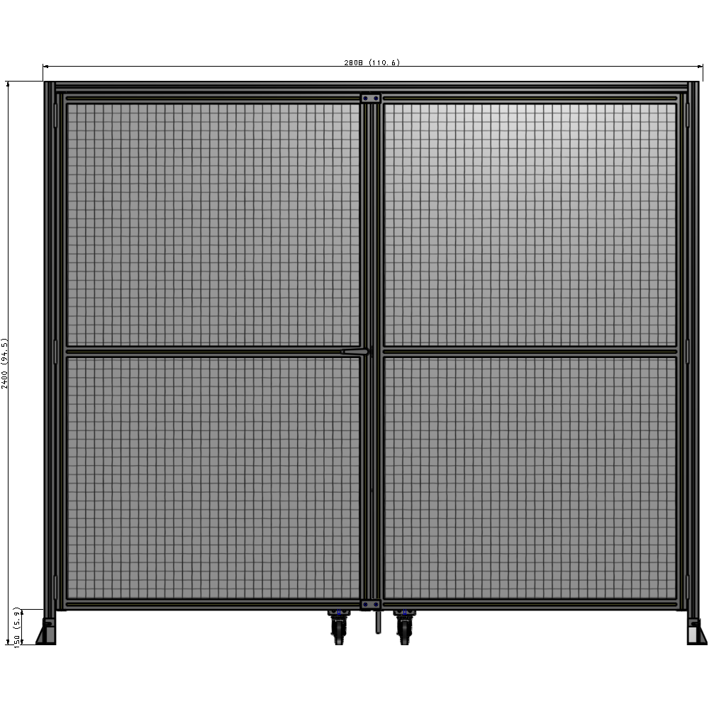 J7-2400-2800-0150-TYMTK DOUBLE PANEL, DOUBLE DOOR-FRAME W/ HEADER- HANDLE ON LEFT 2400MM X 2800MM 1" MESH, AS A KIT
