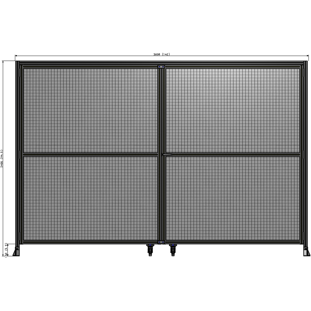 J7-2400-3600-0150-UYMTA DOUBLE PANEL, DOUBLE DOOR-FRAME W/ HEADER- HANDLE ON RIGHT 2400MM X 3600MM 1" MESH, ASSEMBLED