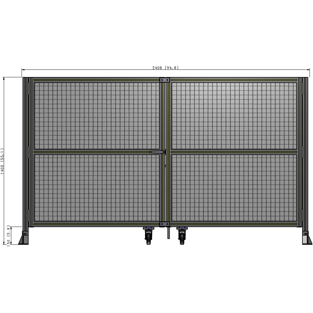 J8-1400-2400-0150-TYMTK DOUBLE PANEL, DOUBLE DOOR-FRAME W/O HEADER-HANDLE ON LEFT 1400MM X 2400MM  1" MESH, AS A KIT