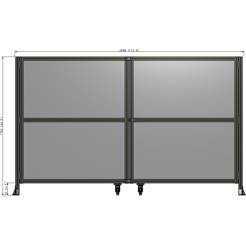 J8-1700-2800-0150-UYPTK DOUBLE PANEL, DOUBLE DOOR-FRAME W/O HEADER-HANDLE RIGHT 1700MM X 2800MM 1/4" POLYCARB, AS A KIT