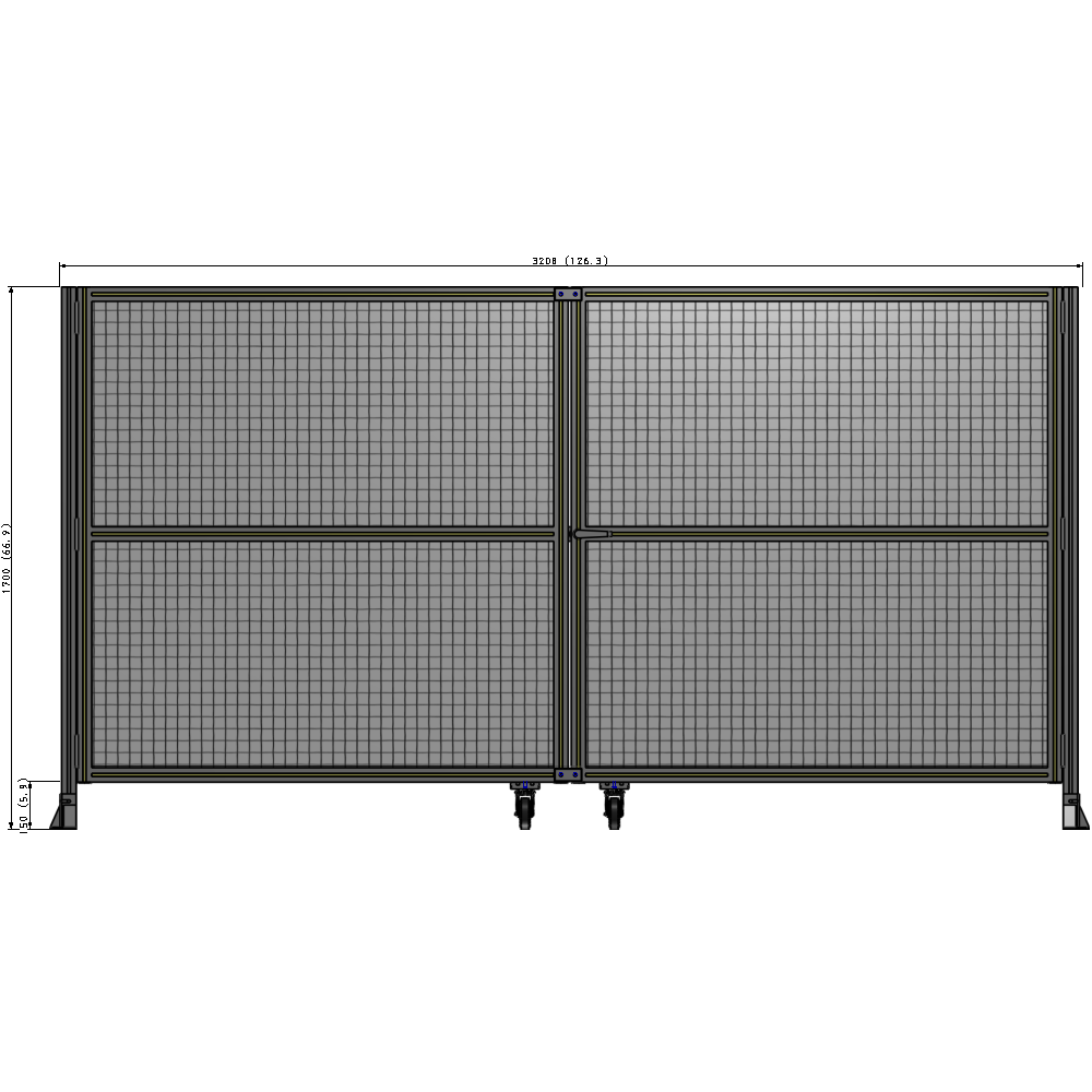 J8-1700-3200-0150-UYMTA DOUBLE PANEL, DOUBLE DOOR-FRAME W/O HEADER-HANDLE RIGHT 1700MM X 3200MM 1" MESH, ASSEMBLED
