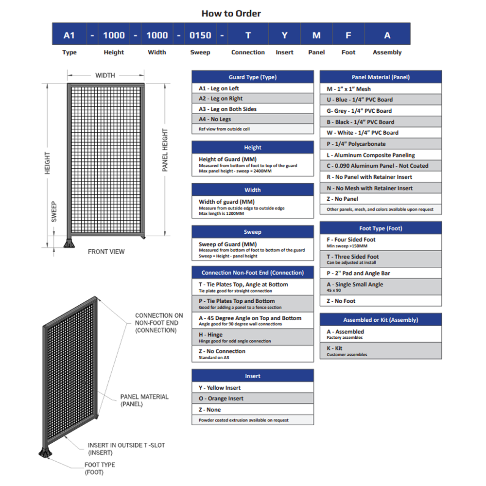 A4-1400-0200-0150-HYMZK SINGLE PANEL-NO LEGS WITH HINGES 1400MM X 200MM 1" MESH, AS A KIT