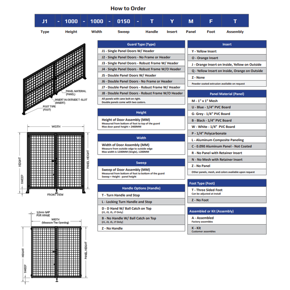 J8-1700-3200-0150-UYMTA DOUBLE PANEL, DOUBLE DOOR-FRAME W/O HEADER-HANDLE RIGHT 1700MM X 3200MM 1" MESH, ASSEMBLED