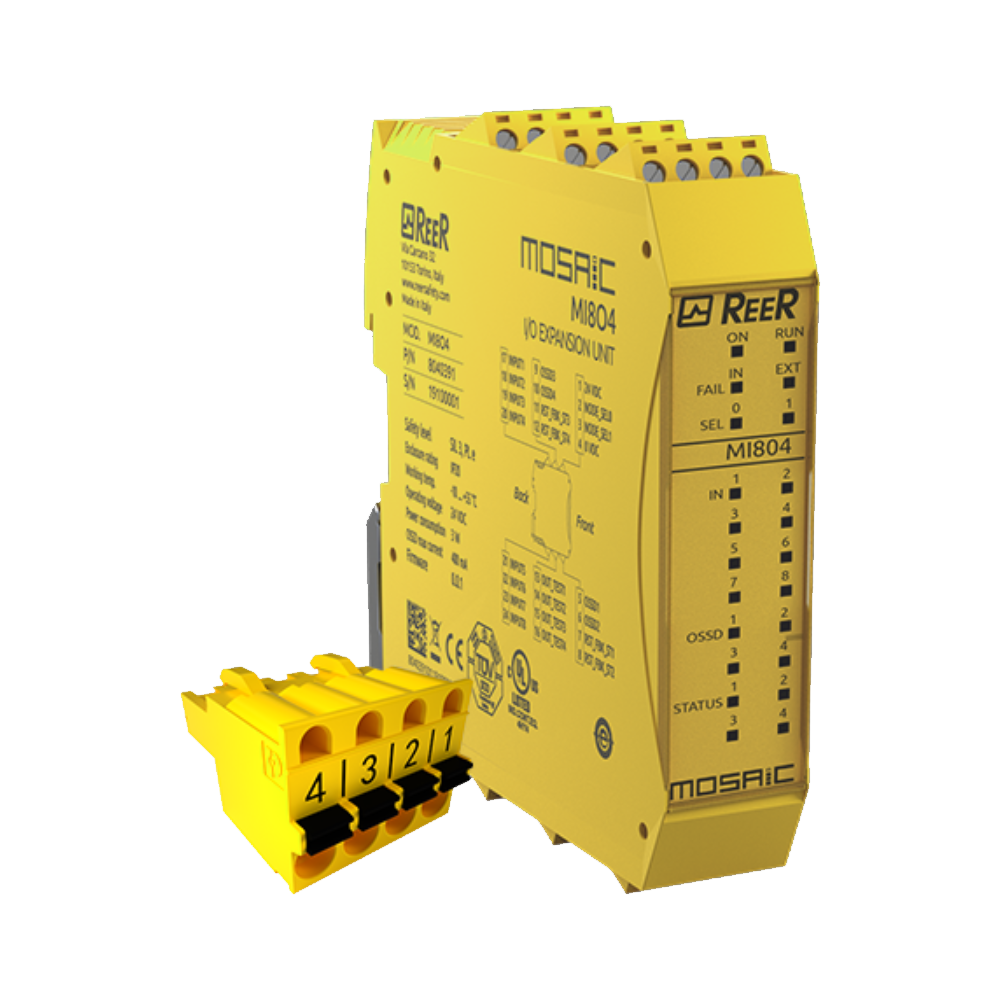 1100111 REER ADDITIONAL I/O EXPANSION, 8 INPUT, 4 SINGLE OSSD/2 PAIRS(SIL 3), CLAMP TERMINAL BLOCK(MI8O4C)