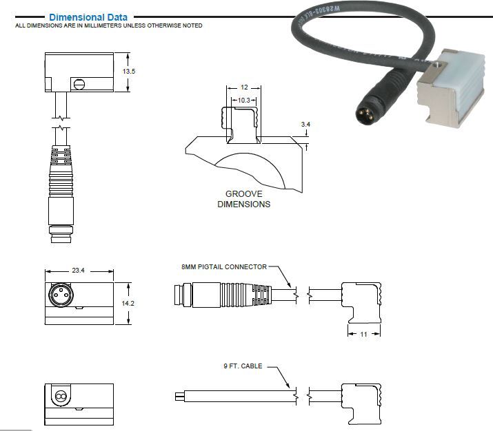 8WS10-000-131 CANFIELD CYLINDER SWITCH<BR>ELECTRONIC, PNP 6-30VDC, LED, M8 QUICK DISC.