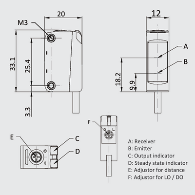 OS10S-AKL150CP6-0.3-Q8 ELCO PHOTOELECT SENSOR, OS10S-SERIES, DIFF W/ BGS, LASER BEAM, OR:6-150MM, PNP, LO/DO, -20TO60 DEG C, SW FRQ:400HZ, 0.3 M+M8 4-PIN