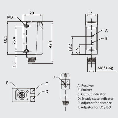 OS10S-AK150CP6Q8.3 ELCO PHOTOELECT SENSOR, OS10S-SERIES, DIFF W/ BGS, RED BEAM, OR:6-150MM, PNP, LO/DO, -20TO60 DEG C, SW FRQ:400HZ, M8 3-PIN