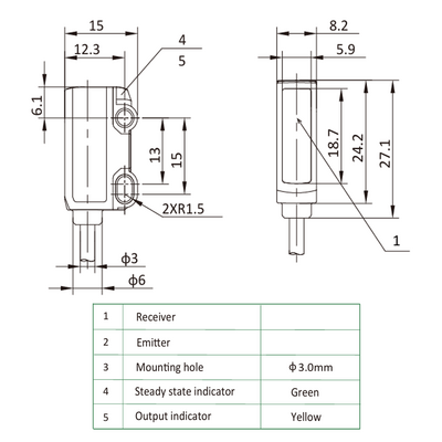 OS22-SS6 ELCO PHOTOELECT SENSORS, OS22-SERIES, OPPOSED, EMITTER, POINT LIGHT, OR:1 M, 10TO30VDC, -10TO50 DEG C, CABLE 2M