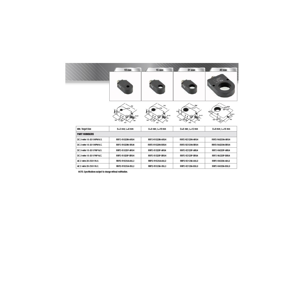 RRP2-R2120P-ARU4 HTM INDUCTIVE RECTANGULAR RING SENSOR<BR>20MM RANGE 21MM PLAS NO PNP 10-30VDC 4 PIN M12