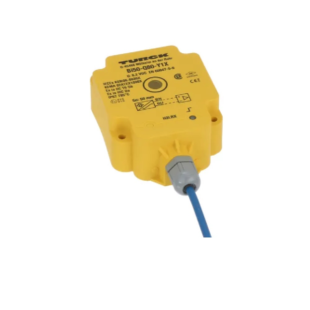 BI50-Q80-Y1X TURCK INDUCTIVE RECTANGULAR SENSOR<BR>50MM RANGE 80MM BRASS NAMUR 5-30VDC 2M