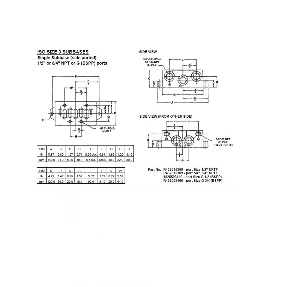 R432031845 NUMATICS/AVENTICS VALVE BASE<BR>ISO2 5599/1 SERIES 3/8" NPT SIDE PORTS