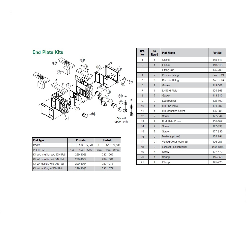 239-1083 NUMATICS/AVENTICS END PLATE KIT<BR>2002 SERIES 1/4" TUBE W/MUFFLER & DIN RAIL