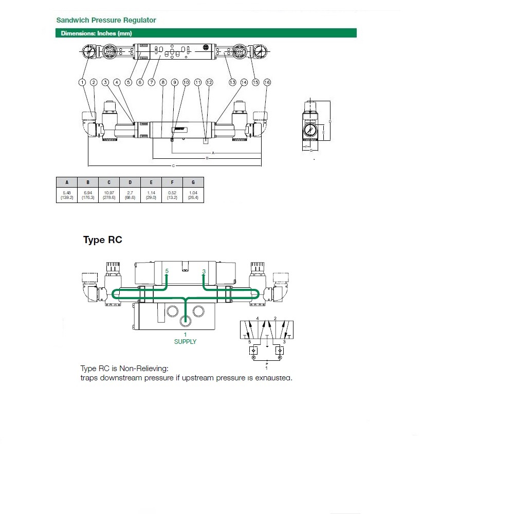 122RC100J016W00 NUMATICS/AVENTICS SANDWICH REGULATOR<BR>2012 SERIES DUAL PR/NRC 10-130PSI, TFG
