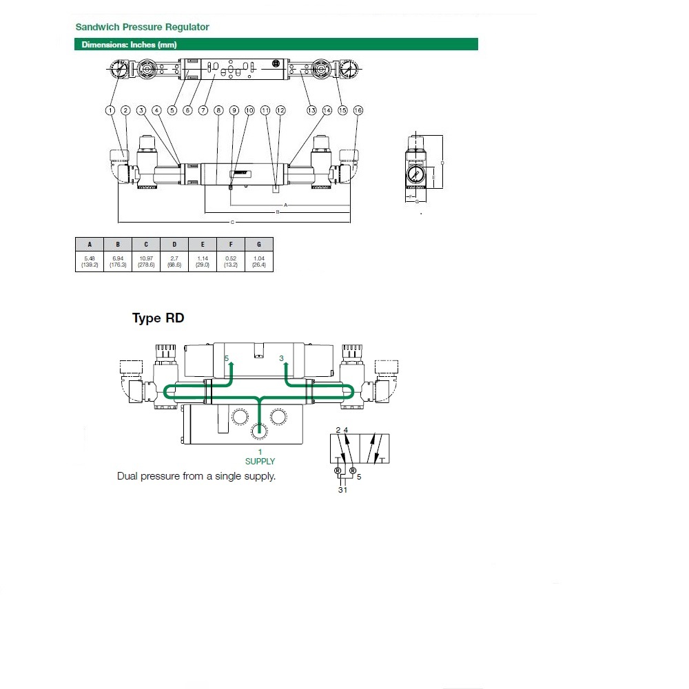 122RD400J027P00 NUMATICS/AVENTICS SANDWICH REGULATOR<BR>2012 SERIES DUAL PR 5-60PSI, (A)JMP PL, TFG