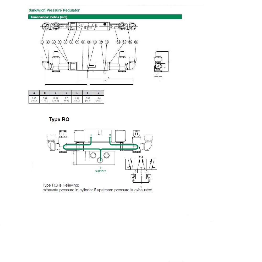 122RQ100J000000 NUMATICS/AVENTICS SANDWICH REGULATOR<BR>2012 SERIES DUAL PR/RC 10-130PSI
