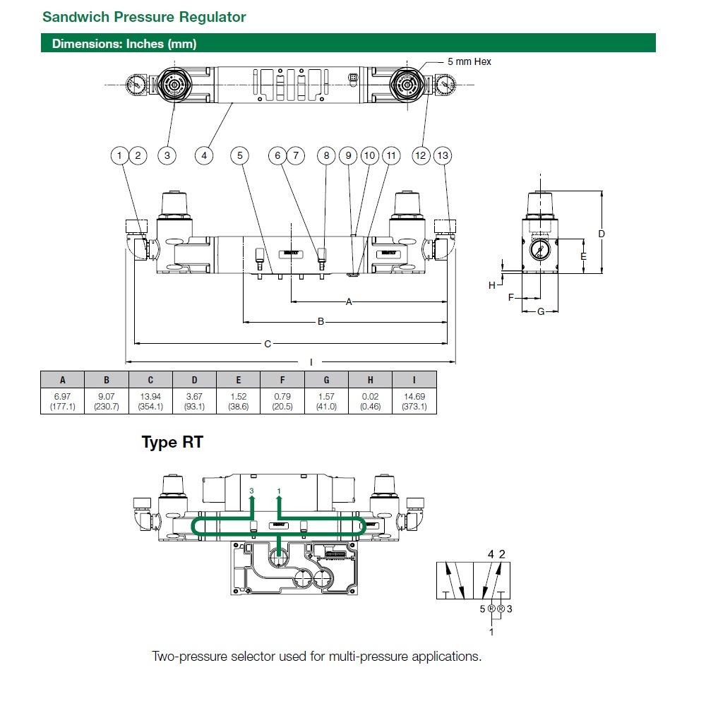 353RT100J016W00 NUMATICS/AVENTICS SANDWICH REGULATOR<BR>2035 SERIES 2 PR SEL 10-130PSI, TFG