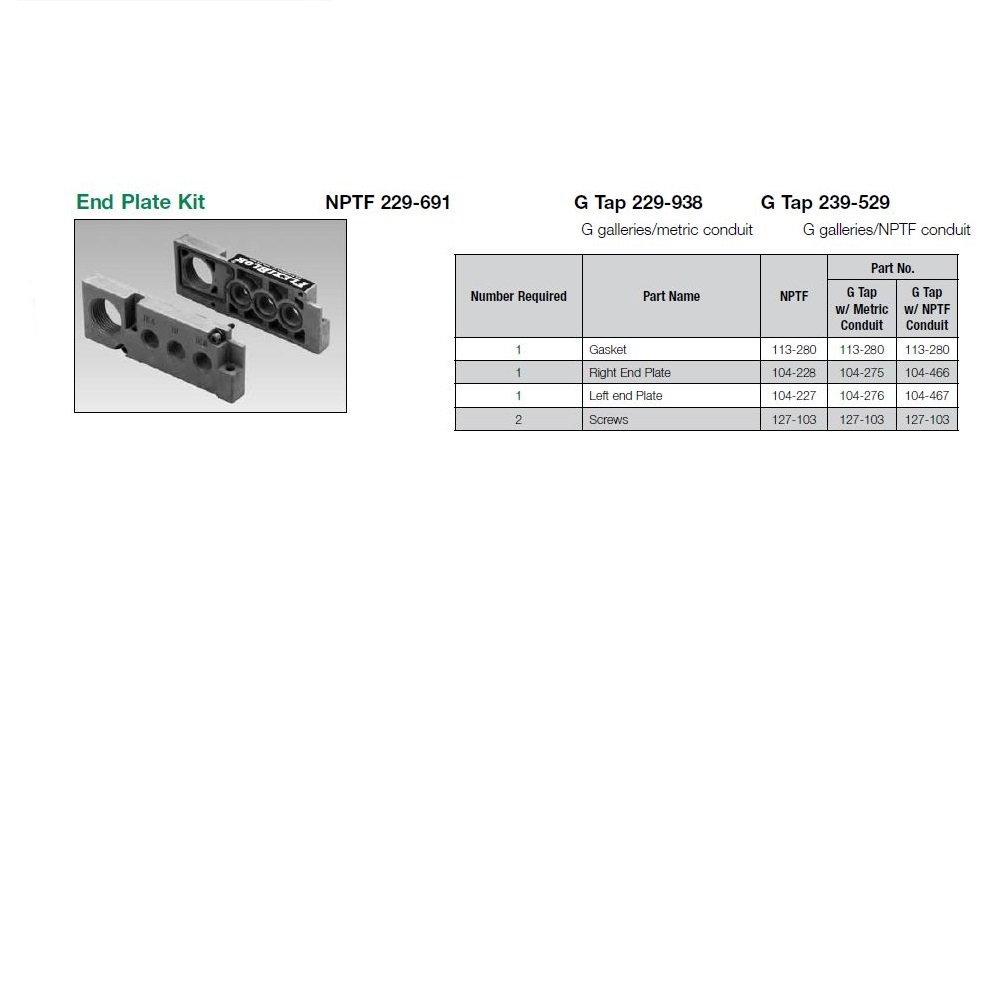104-228 NUMATICS/AVENTICS END PLATE KIT<BR>MK8 SERIES 1/2" NPT, RIGHT SIDE ONLY
