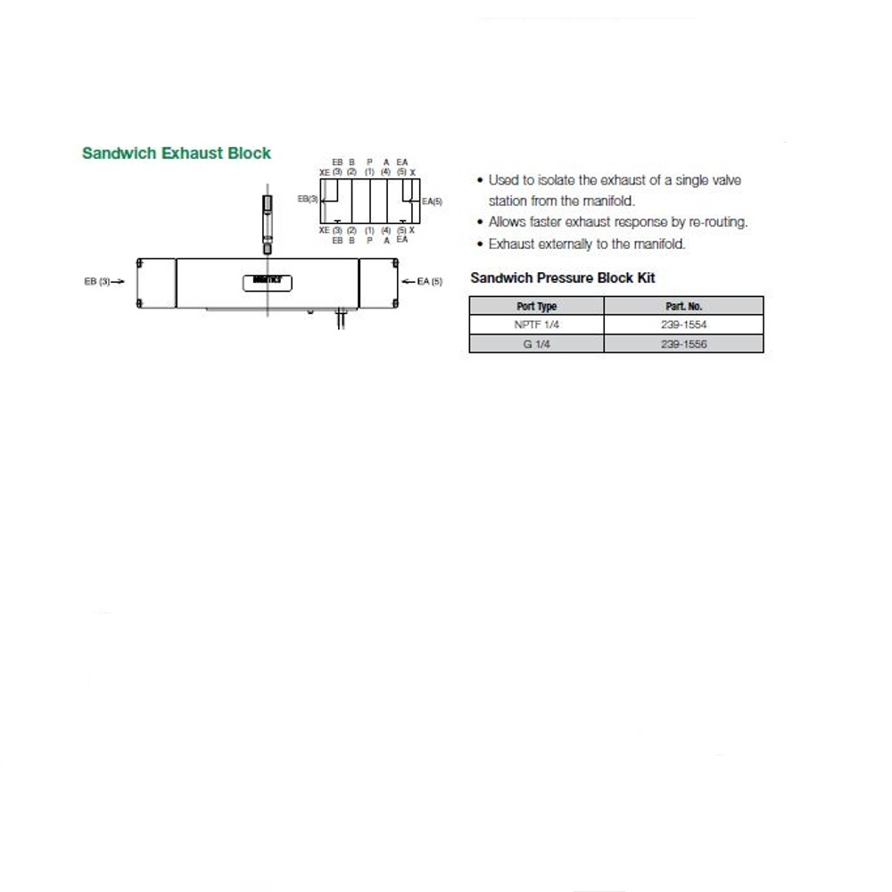 239-1554 NUMATICS/AVENTICS MANIFOLD PART<BR>2012 SERIES SANDWICH EXHAUST BLOCK 1/4" NPT