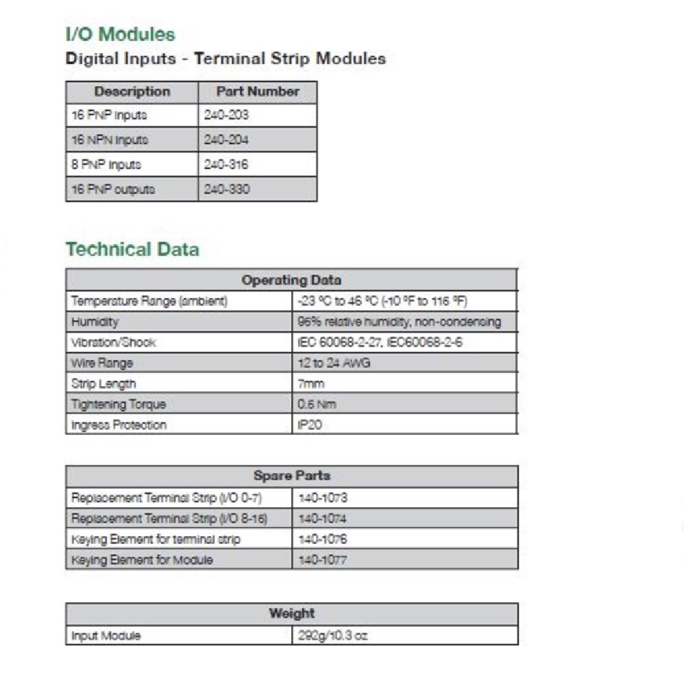 240-203 NUMATICS/AVENTICS MANIFOLD PART<BR>G3 16 INPUTS PNP DIGITAL TERMINAL STRIP MODULE