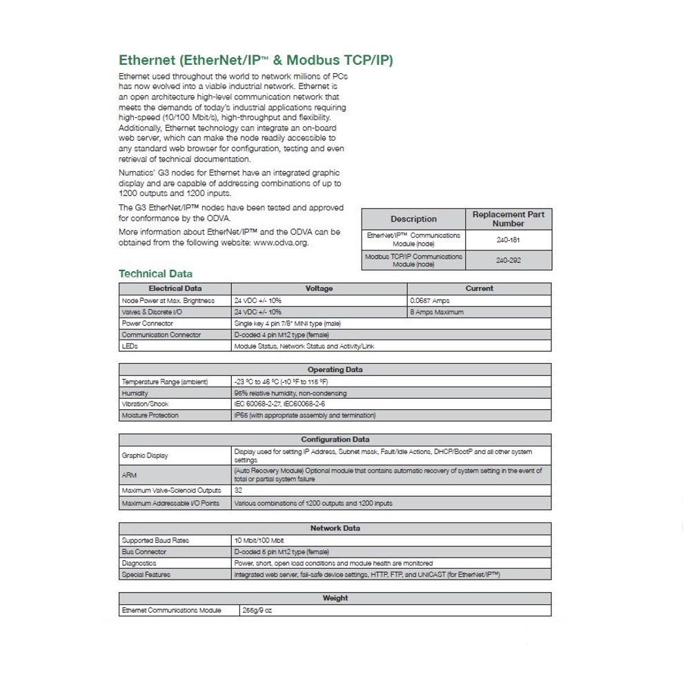 240-292 NUMATICS/AVENTICS MANIFOLD PART<BR>G3 MODBUS-TCP NODE