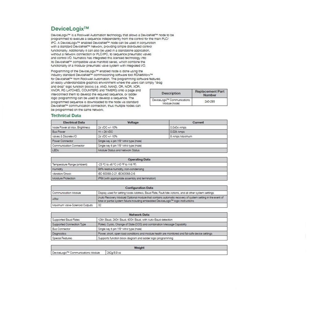 240-293 NUMATICS/AVENTICS MANIFOLD PART<BR>G3 DEVICELOGIC NODE