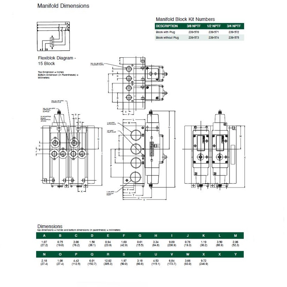 239-575 NUMATICS/AVENTICS MANIFOLD BLOCK<BR>250 SERIES 3/4" NPT S/B PORTS NO PLUG (15)