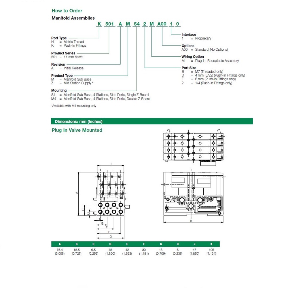 K501AMM42MA0010 NUMATICS/AVENTICS MANIFOLD BLOCK<BR>501 SERIES 4 STATION 1/4" TUBE SIDE PORTS DZB (PTY)