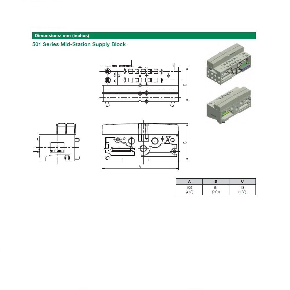 K501AZM4FMA0010 NUMATICS/AVENTICS BLANK PLATE/MID STATION SUPPLY BLOCK<BR>501 SERIES 4 STATION 6MM TUBE SIDE PORTS (PTY)