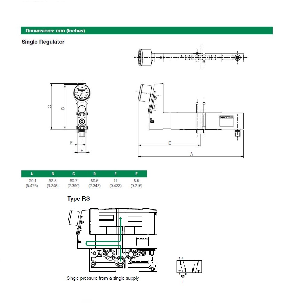 R501ARS51J18V10 NUMATICS/AVENTICS SANDWICH REGULATOR<BR>501 SERIES SGL PR 10-115PSI, GAUGE IN OFFSET PORT (PTY)