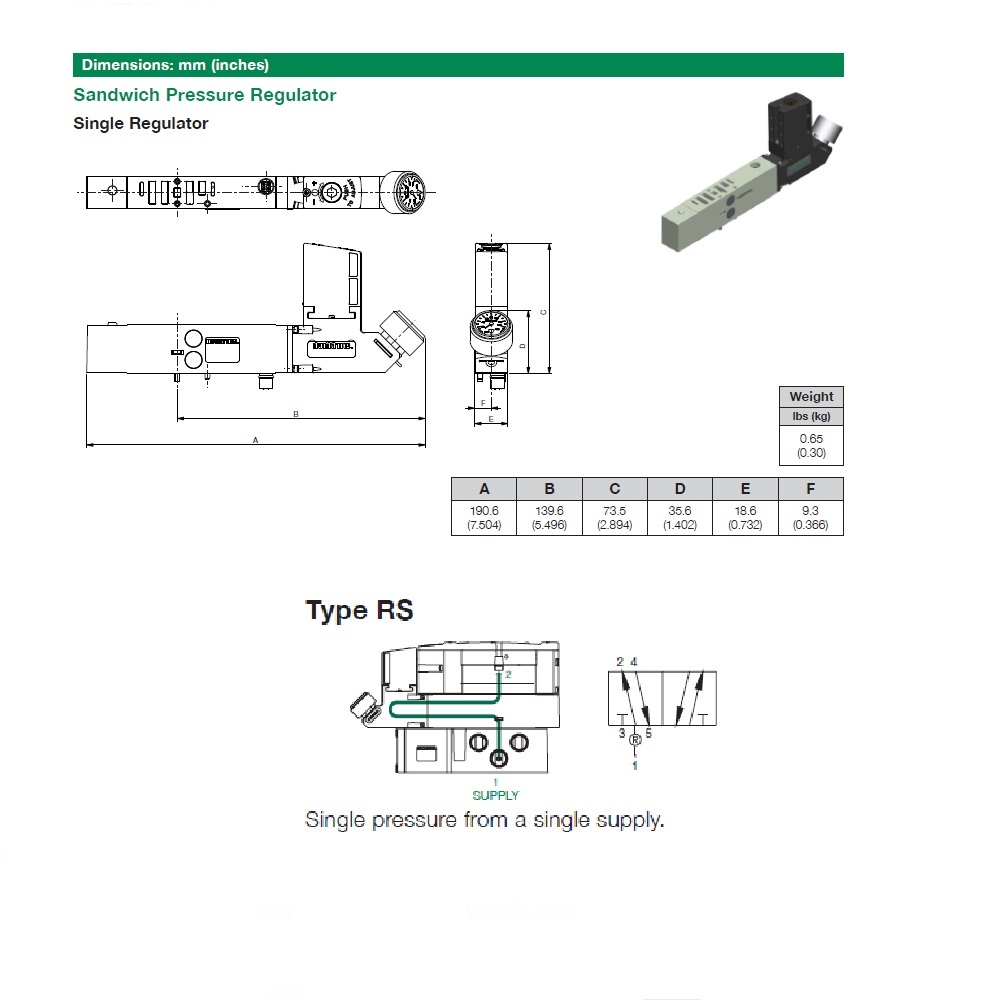 R502ARS11JA0010 NUMATICS/AVENTICS SANDWICH REGULATOR<BR>502 SERIES SGL PR 10-130PSI (PTY)