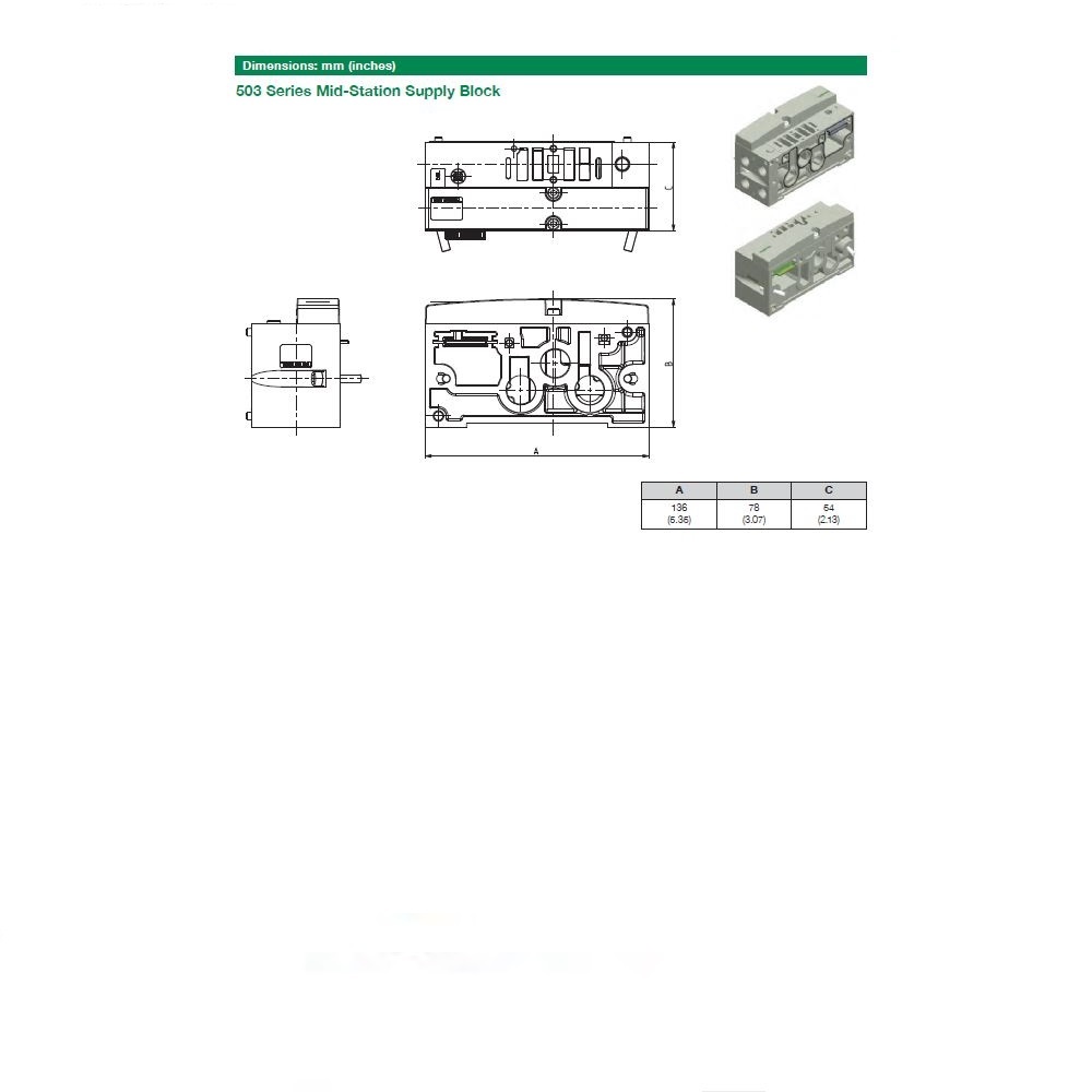 G503AZM22MA0020 NUMATICS/AVENTICS BLANK PLATE/MID STATION SUPPLY BLOCK<BR>503 SERIES 2 STA 1/4" G SIDE PORTS DZB (ISO)